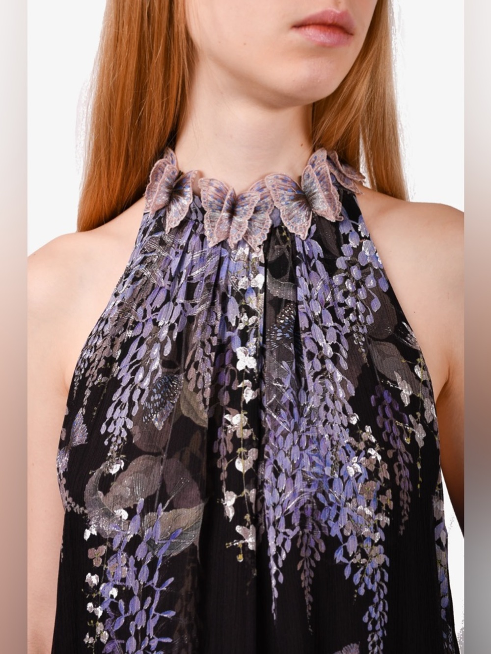 ZIMMERMANN Botanica Black Lavender Tea Silk Top with Butterfly Appliqués $425 - Picture 13 of 16
